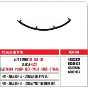 46802837 55209929 55201528 60801903 Fiat - Alfa Romeo Lancia Enjektör Geri Dönüş Yakıt Hortum Seti